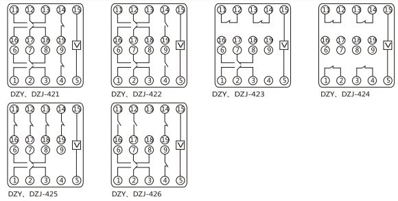 DZY（J)-409導(dǎo)軌式中間繼電器內(nèi)部端子外引接線圖(正視)